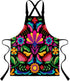 LshyMn Mexican Apron,Mexican Floral Apron,with 2 Pockets 33.4x27.5 Inches Colorful Plant Flower Leaf