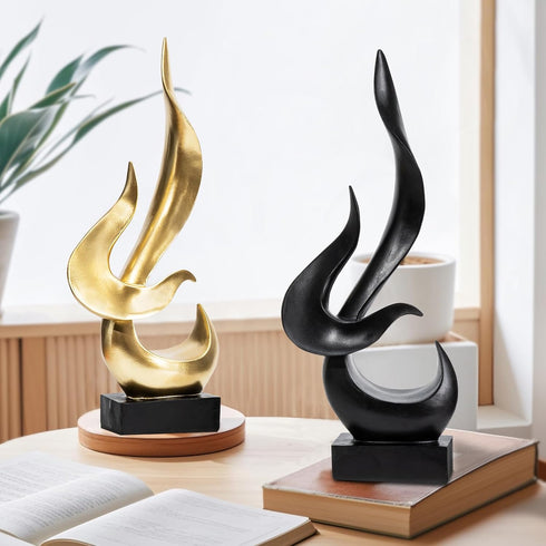 Paytonture Black Fire Flame Sculpture, Modern Abstract Resin Statue, Art Statue Home Decor for Living Room TV Stand