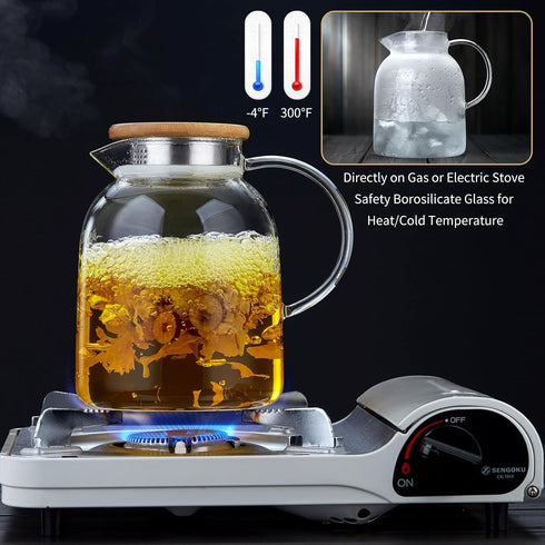 Large Glass Teapot with Infuser, Stovetop Safe, Thickened Heat Resistant Borosilicate Glass, 68 fl oz Glass Tea Kettle with Bamboo Lid by Unbreakable