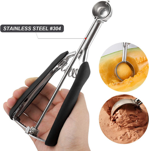 Small Cookie Scoop Set - 2 PCS, 1 tsp / 2 tsp Cookie Dough Scoops, 18/8 Stainless Steel with Quick Trigger Release