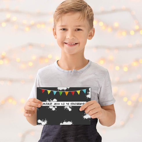 WERNNSAI Watercolor Video Game Party Invites - 20 Set Fill-in Invitations with Envelopes for Boys Birthday