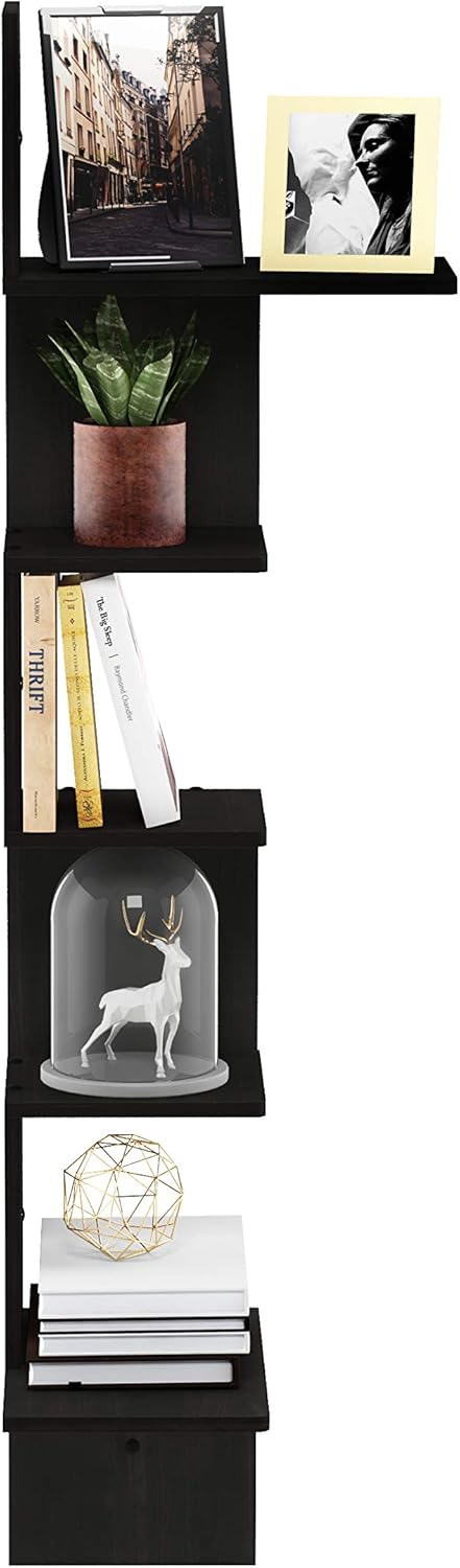 5-Tier Furinno Rossi Wall Mounted Shelves, Rectangle, Espresso/Black