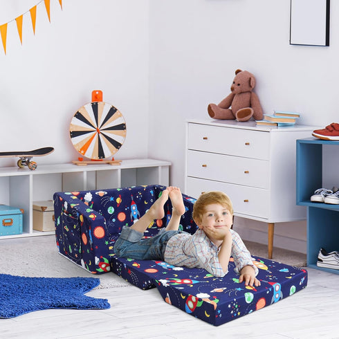 2-in-1 decalsweet Kids Couch Convertible Sofa to Lounger for Toddler Boy, Foldable Kids Sofa Bed, Toddler Chairs Comfy