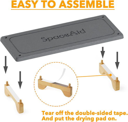 SpaceAid Instant Dry Sink Caddy Organizer, DryingNeat Kitchen Sponge Soap Holder Dispenser, Dark Gray (Bamboo Feet)