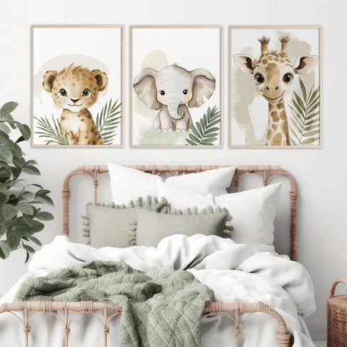 Lhoiplme 8x10x3 Inch Nursery Animal Wall Art Decor Baby Boy Kids Room Pictures Safari Jungle Nursery Canvas Wall Decor