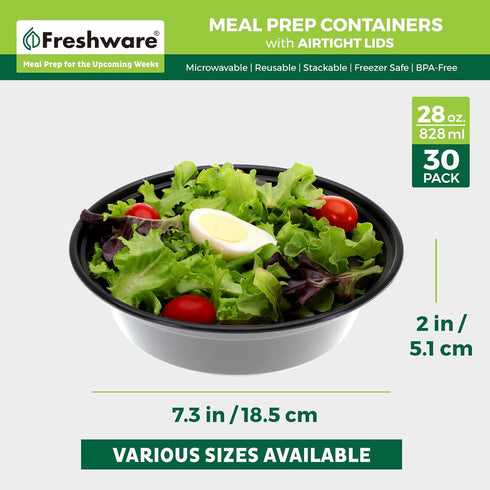 Freshware Meal Prep Bowl Containers - 30 Pack Plastic Bowls with Lids for Soup and Salad, BPA Free