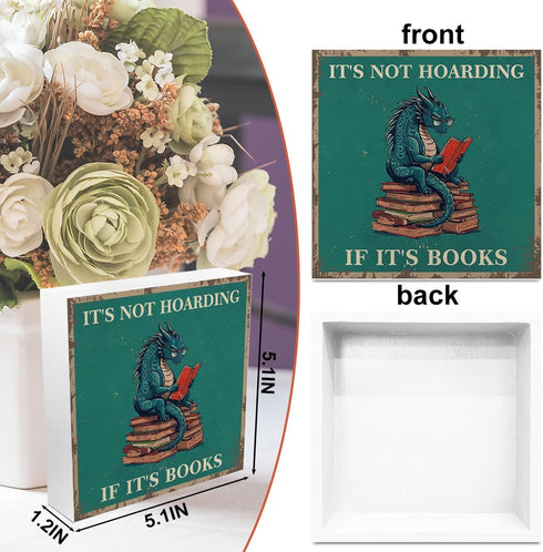 BQXH Country Dragon Decor Reading Wooden Box Sign, Dragon Bookshelf Library Decor Rustic Wooden Sign, Fantasy Book
