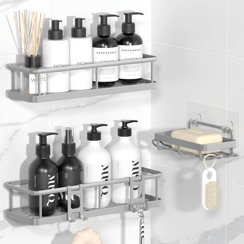 YASONIC Shower Caddy Adhesive, No Drill Bathroom Shower Organizers, with Removable Hooks