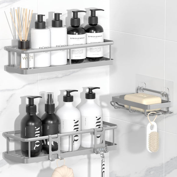 YASONIC Shower Caddy Adhesive, No Drill Bathroom Shower Organizers, with Removable Hooks