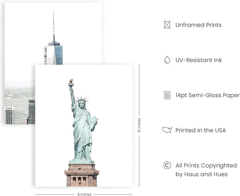 HAUS AND HUES New York City Wall Art Set of 6 - NYC Posters and Skyline Decor | 8" x 10" UNFRAMED