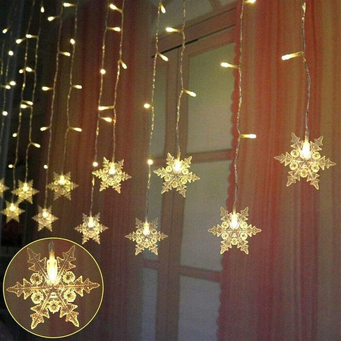 Aprjv 96 String Lights LED Curtain Light, LED Fairy Hanging String Lights Waterproof Christmas Snowflake Lights