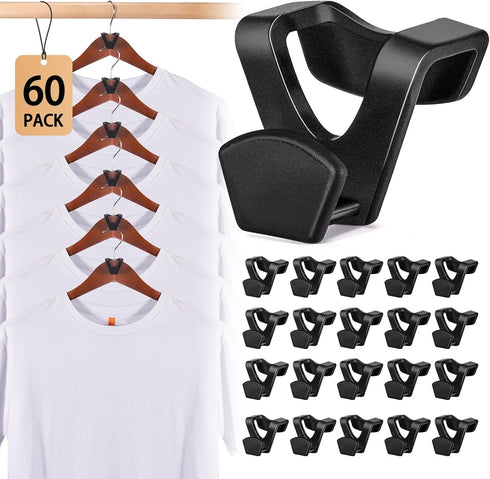 HOUSE DAY 60 Pack Space Saving Hanger Hooks, Black Heavy Duty Connector Hooks for Closet Organizers and Storage