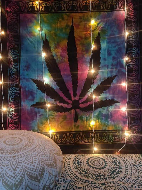 ICC Weed Tapestry, Marijuana Wall Hanging, Cannabis Hippie Decor, Small Hippie Rasta Ganja Tapestries