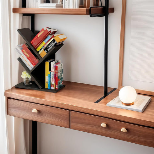 3-Tier Godferyxin Tree Bookshelf, Wood Small Bookshelf and Mini Bookcase for Office, Home or School Desk Book Shelf