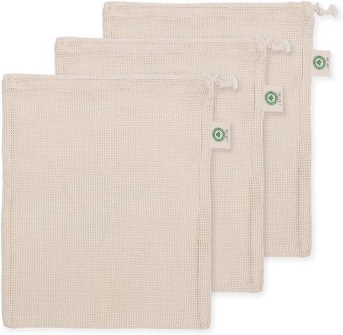 Cotton Mesh Lingerie Laundry Bags, 3 Pack Large Bags for Washing Machine, Microplastic-free, Sustainable