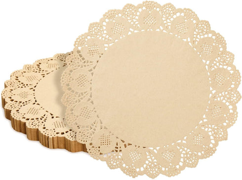 Juvale Round Paper Placemats & Doilies, 12-Inch Brown Paper Chargers for Dinner Plates and Tea Party