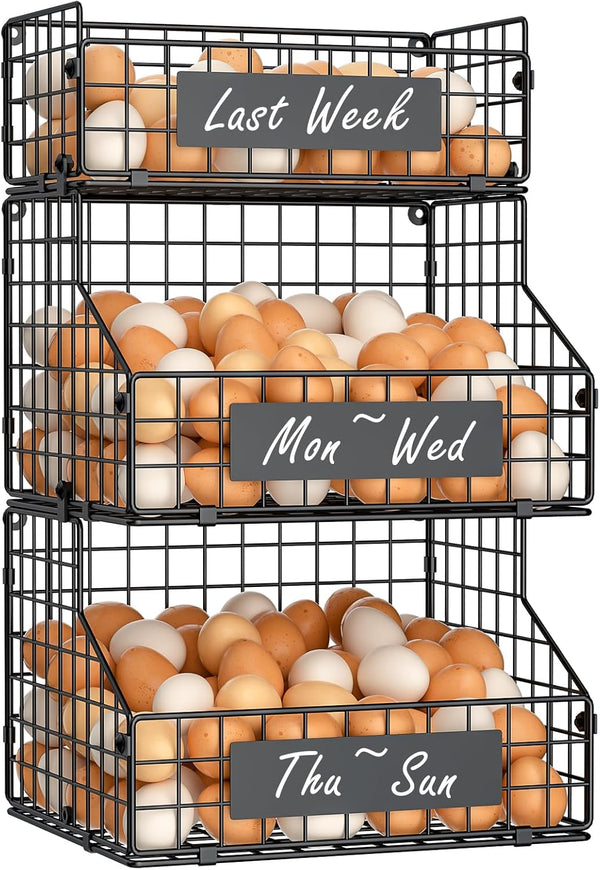 keomaisyto Egg Holder Countertop with Nameplate to Separate Eggs, 3 Tier Stackable