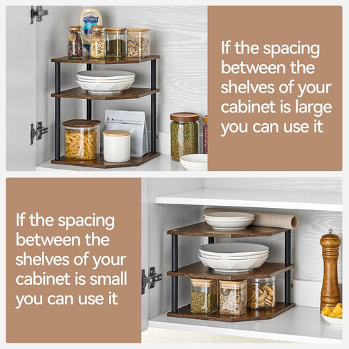 3-Tier Countertop Counter Counter Wooden Corner Shelf, Kitchen Dish & Bread Organizer Stand Storage for Desktop Bedroom