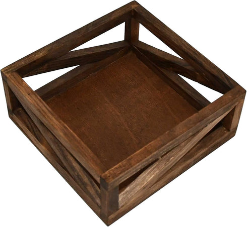 Rustic Brown Flat Napkin Holder by OwlGift, Solid Wood for Kitchen Table, Farmhouse Style Décor