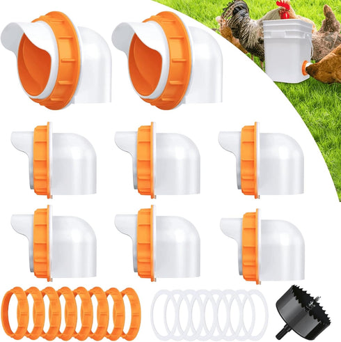 Chicken Feeder Port, 8 Pack Chicken Feeders No Waste with 8 Lids