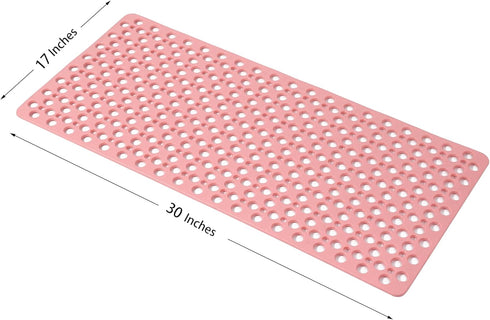 Nonslip Bathtub Mat - Extra Soft TPE Bath Mat for Kids, 30L x 17W Inch (Pink)