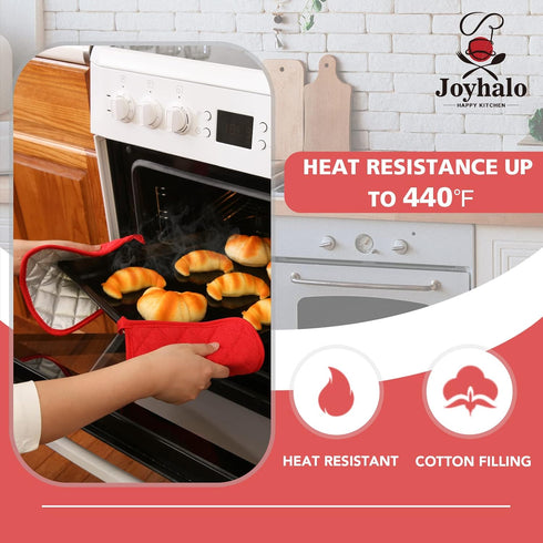 Joyhalo 6 Pack Pot Holders for Kitchen - Cotton Oven Holder with Great Heat Resistance, Non-Slip Hot Pads, Red