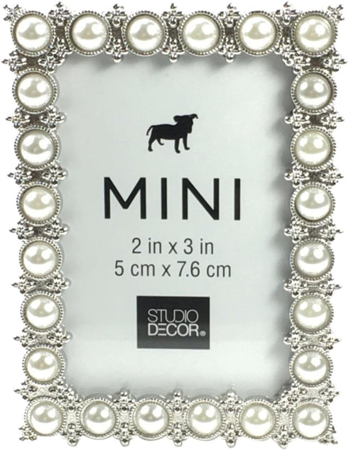 Studio Decor Silver Tone Imitation Pearl Metal Mini Picture Frame, 2 x 3