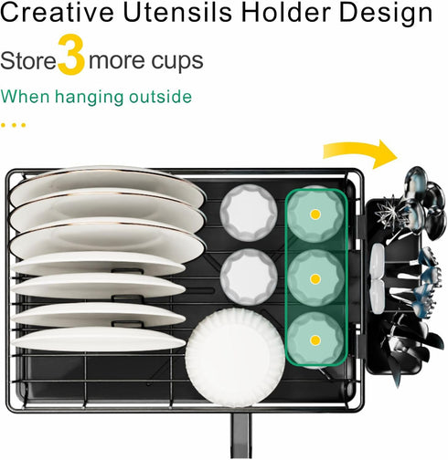 GSlife Dish Drying Rack for Kitchen Counter or in Sink - Small Dish Rack for RV and Small Apartment Counter Top Space, Compact Dish Drainer with Utensil Holder and Drain Spout, Black by GSlife
