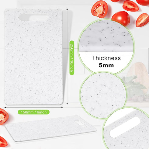 2 Pcs Small Cutting Board for Kitchen Mini Plastic Cutting Board Set Bar Dishwasher Safe Granite Color Cutting Board for Camping Food Fruits Prep Vegetables Easy Grip (White, 6" x 10")