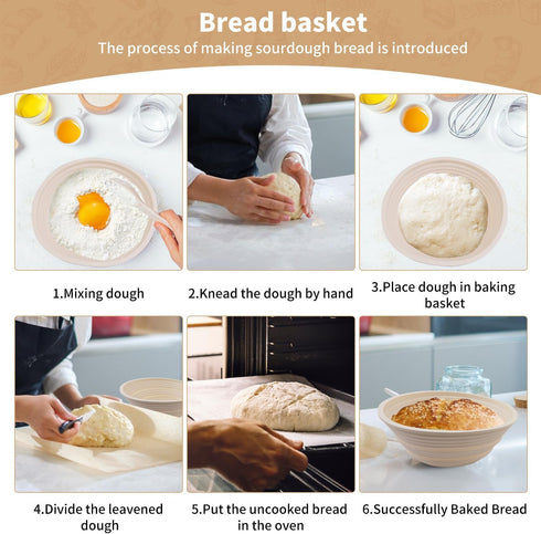 Sourdough Bread Baking Supplies, Set of 2 Silicone Banneton Bread Proofing Baskets, 9 Inch Round & 10 Inch Oval Foldable Proofing Baskets, Optimum Sourdough Starter Kit (Beige)