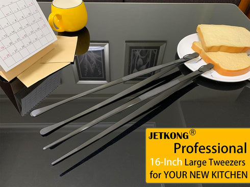 JETKONG 2 Pcs 16-Inch Heavy Duty Plating Tongs, Extra-Long Stainless Steel Kitchen Cooking Forceps