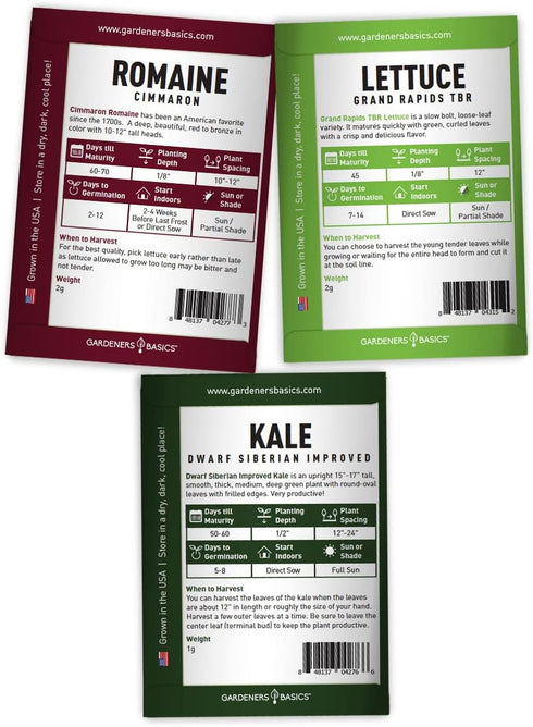 5 Pack Gardeners Basics, Hydroponic Seeds for Planting Planting Indoors and Outdoor Variety - Tatsoi, Kale