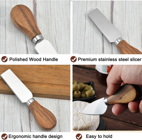 6Pcs Cheese Knife Set,Cheese Knives Cheese Slicer Cheese Cutter Cheese Fork,Cheese Spreading Knife,Wood Handle Stainless Steel Slicer for Charcuterie Boards Cutlery Gift Set Cheese Knife Collection by GXIQYL