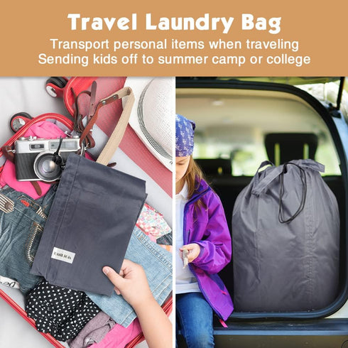 Washable Travel Laundry Bag with Handles and Drawstring, 2 Pack, Heavy Duty, Grey