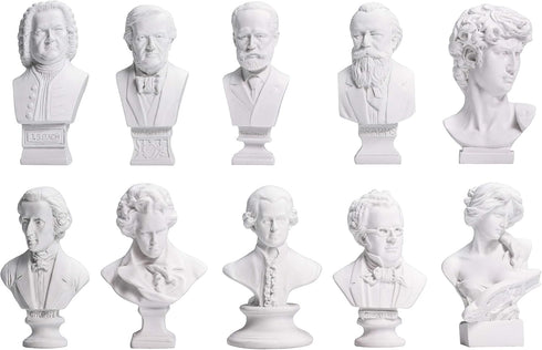 Waldosia Great Composers Bust Statuette Set with Artemis and Michelangelo's David Figurines