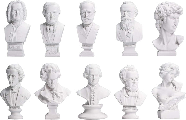 Waldosia Great Composers Bust Statuette Set with Artemis and Michelangelo's David Figurines
