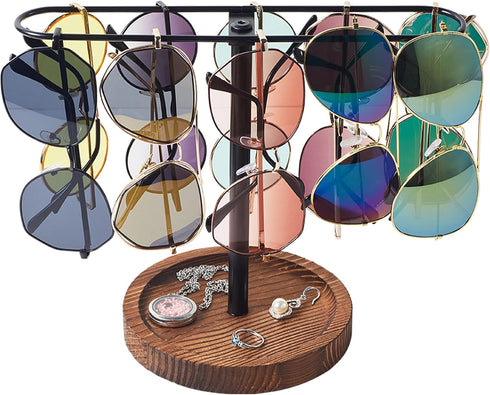 Sunglass Organizer, Wood Eyeglass Holder Rack for Men and Women, Metal Sunglasses Storage for Dresser, Desk
