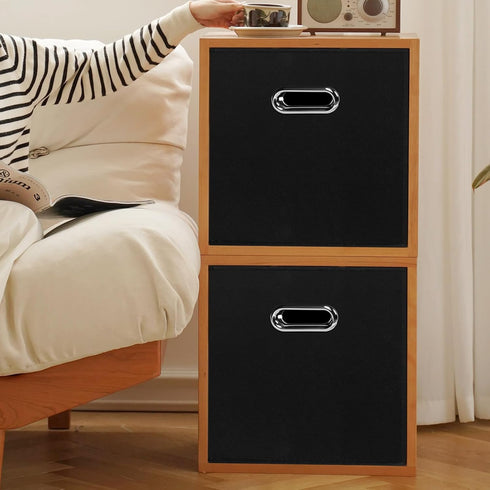 Black Foldable Storage Cubes Bins, Fabric Storage Box Organizer with Dual Handles for Home, Set of 3 (Black)