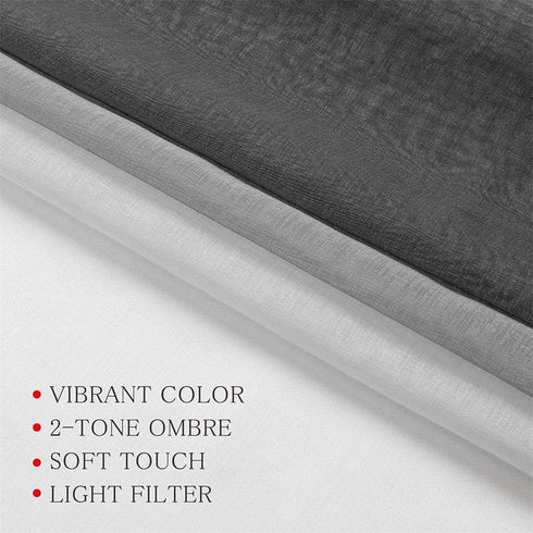 G2000 84 Inch Grommet (2 Set) Sheer & Drapes Grey and White Ombre Curtains for Bedroom & Living Room with Light
