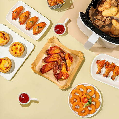 Palksky Air Fryer Paper Liners Disposable, 100Pcs Parchment Paper Square, Water-proof, Oil-proof, Non-stick for Airfryer