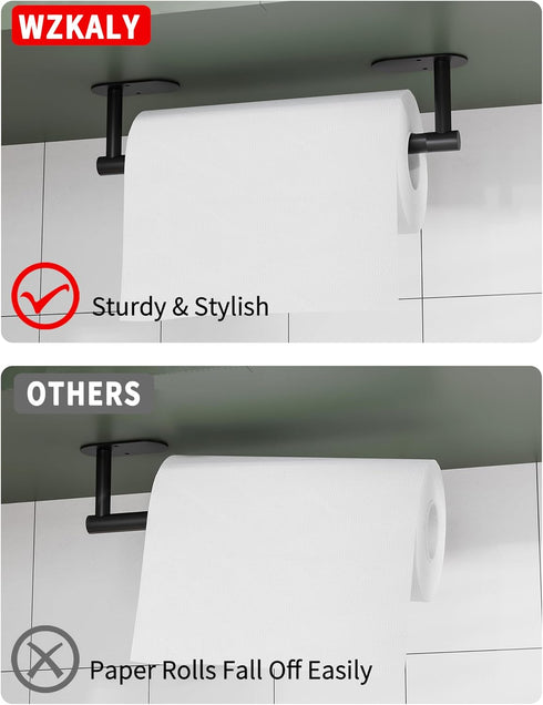 Paper Towel Holder Under Cabinet, Self Adhesive or Wall Mounted SUS304 Stainless Steel for Kitchen, Bathroom (Matte