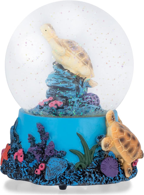 Elanze Designs Coral Reef Sea Turtles 100MM Wind Up Musical Glitter Water Snow Globe Decoration