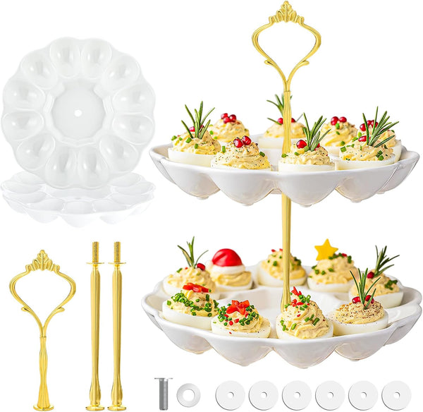 2 Tier Ceramic Easter Deviled Egg Platter 24 Hole Deviled Egg Tray
