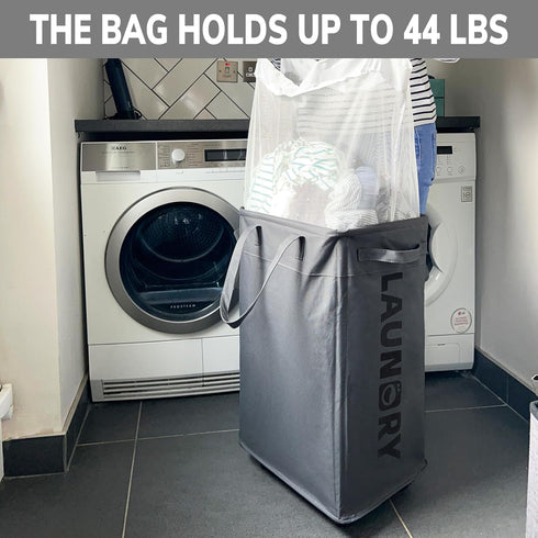 Goodpick 75L Laundry Basket with Wheels, Collapsible Large Hamper, Slim Design with Removable Wash Bag, Grey