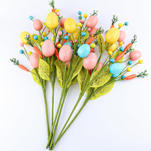 6 Easter Decorations, pcs Easter Stems with Eggs Carrots and Berries, Artificial Flower Arrangement for Spring Decor
