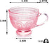 Handle-14 oz (4) Vintage Glass Coffee Mugs with Pink Embossed Glass Cups for Cappccino, Latte, Cereal, Yogurt, Tea