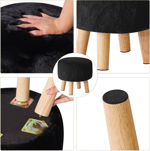 Office,12.6" D12.6" W12.6" UHBD035B YMYNY Round Pouf Ottoman Small Foot Stool Faux Fur Foot Rest for Couch Modern Boho