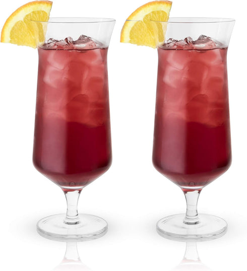 "Viski Raye 14oz Hurricane Glasses Gift Set of 2, Clear Crystal Glasses for Pina Coladas and Tropical Cocktails"