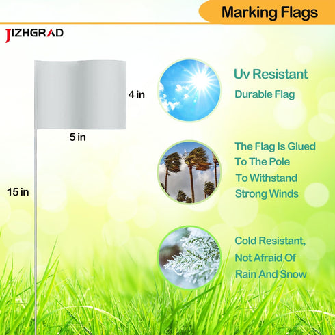 White Marking Flags for Lawn, 50Pack Yard Flags | 4x5x15 Inch, Marker Flags, Lawn Flags, Invisible Fence, Survey Flags, Landscape Flags, Sprinkler Flags, Surveyor Flags, Stake Flags, Boundary Flags Dog Training