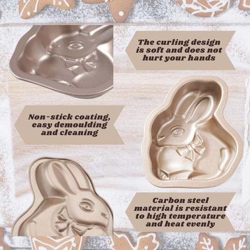 Crethinkaty Easter Bunny Mini Cake Pan, 5.5 Inch Non Stick Coating Baking Molds for Christmas Cake, Random Color